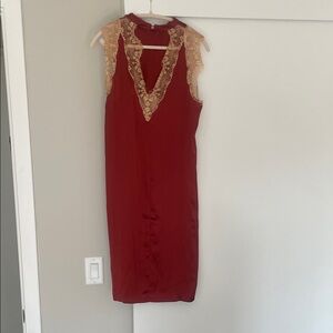 ASOS Red and Beige Lace Midi Dress